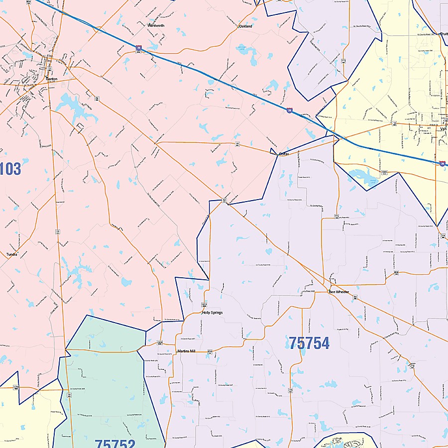 Van Zandt County, TX Colorcast Style Wall Map