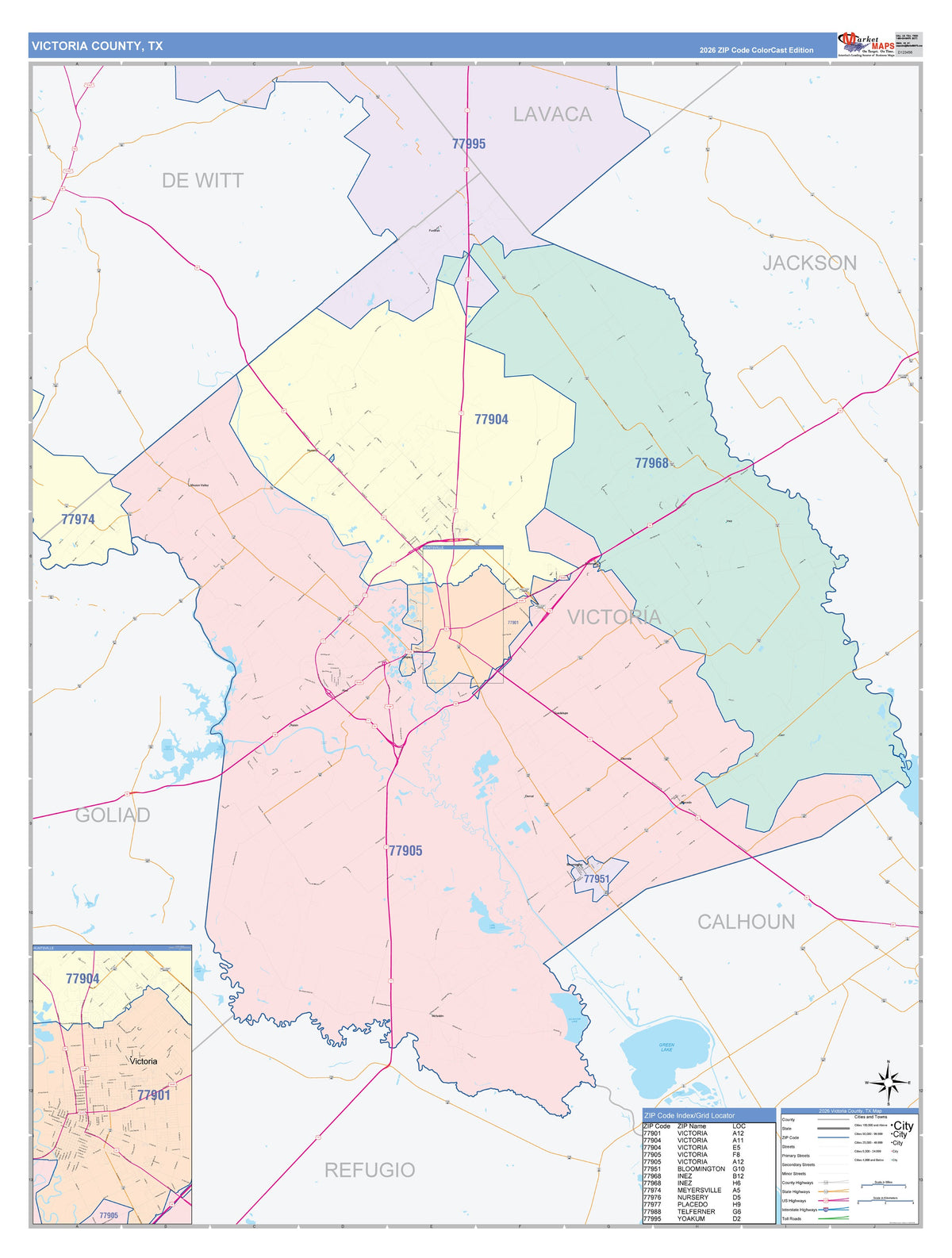 Victoria County, TX Colorcast Style Wall Map