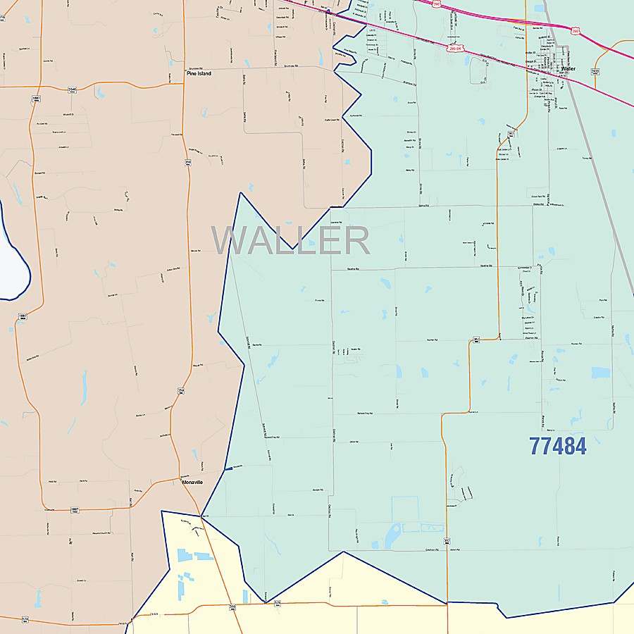 Waller County, TX Colorcast Style Wall Map
