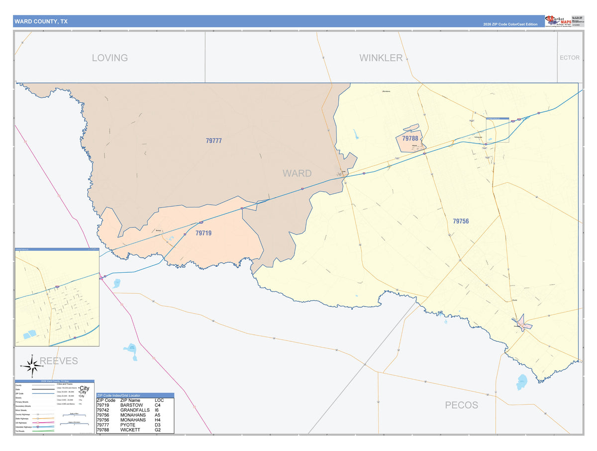 Ward County, TX Colorcast Style Wall Map