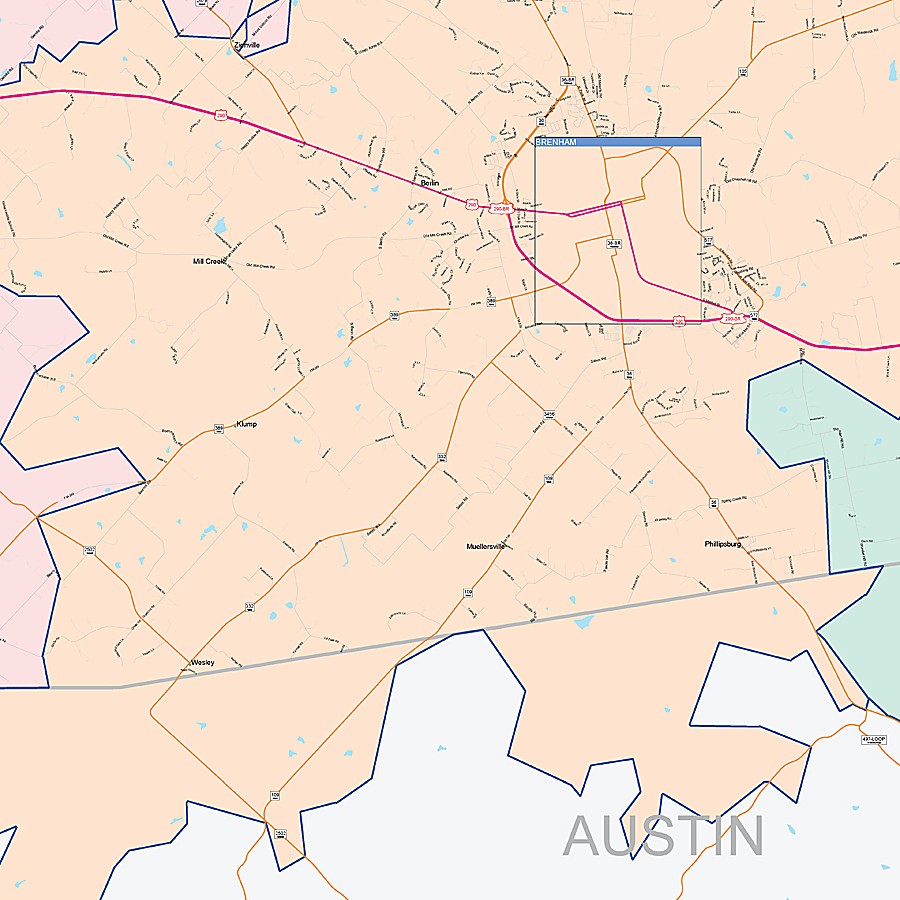 Washington County, TX Colorcast Style Wall Map