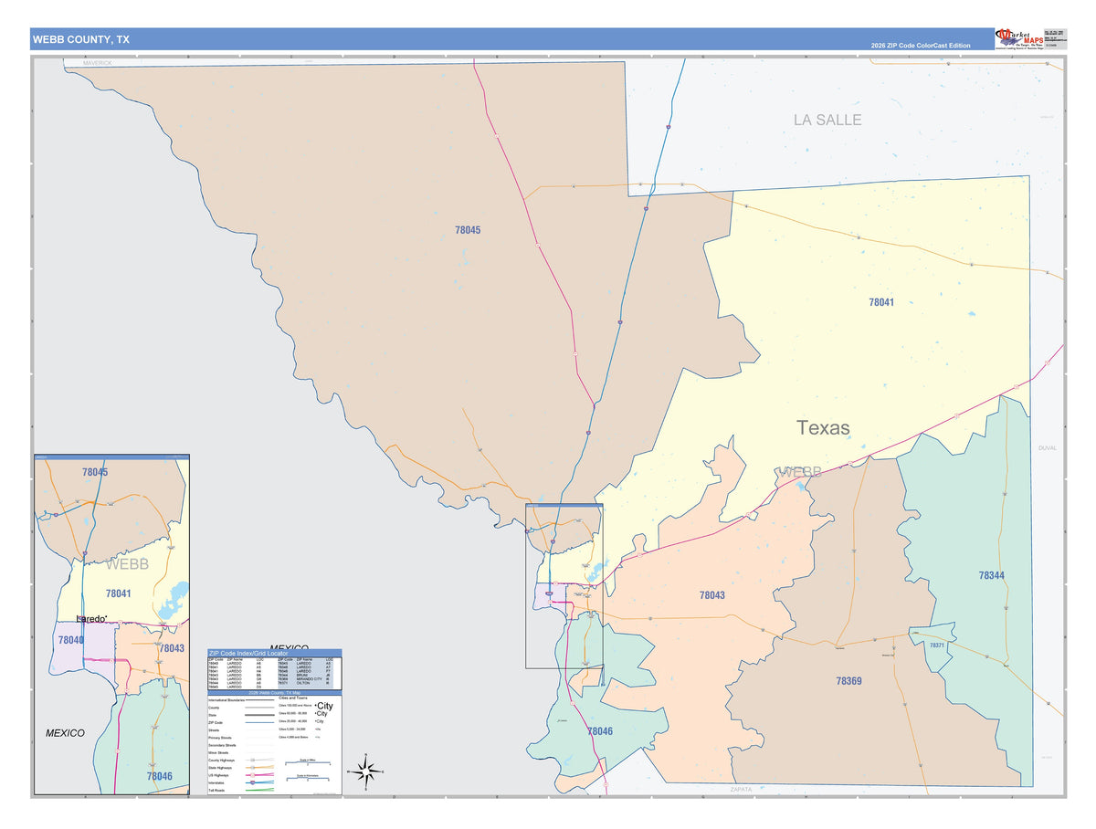 Webb County, TX Colorcast Style Wall Map