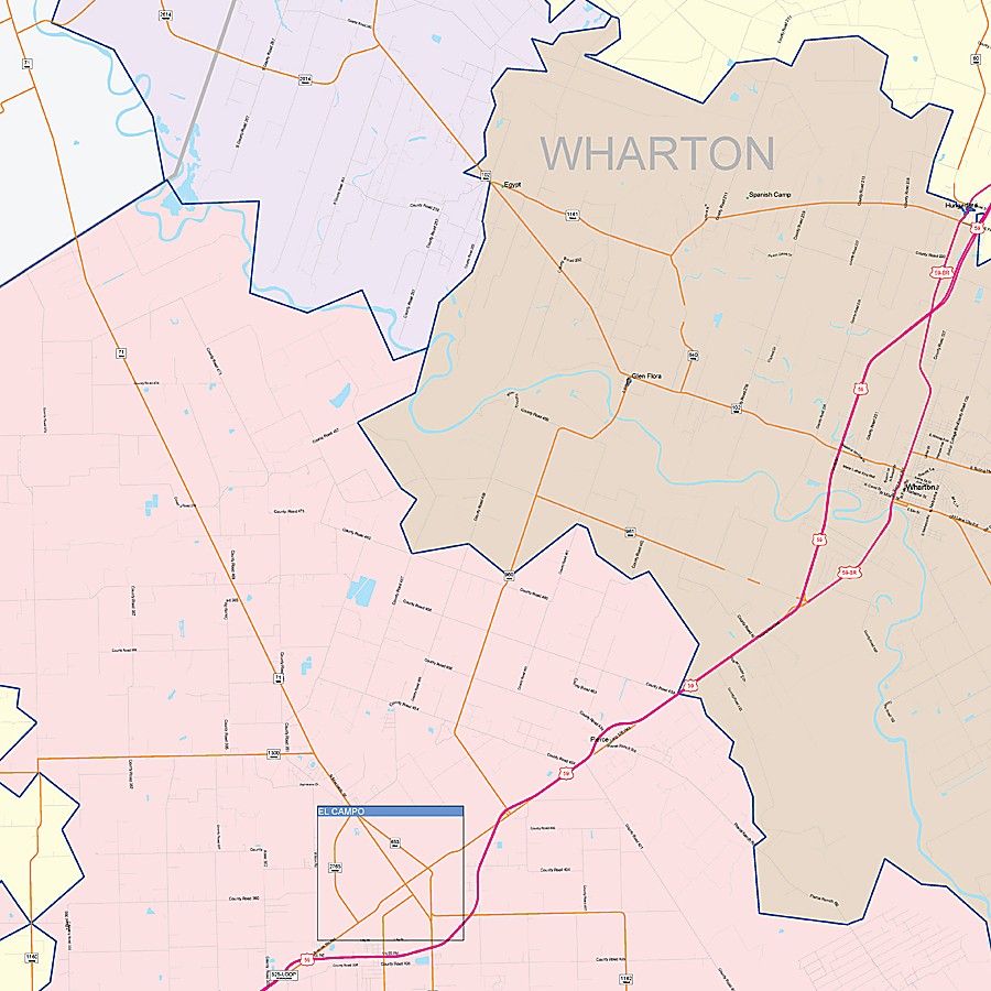 Wharton County, TX Colorcast Style Wall Map