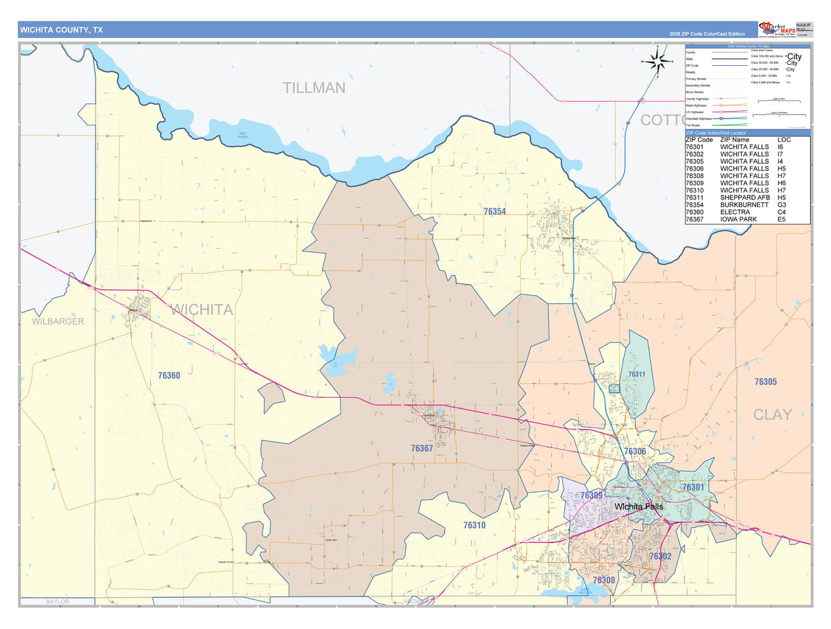 Wichita County, TX Colorcast Style Wall Map