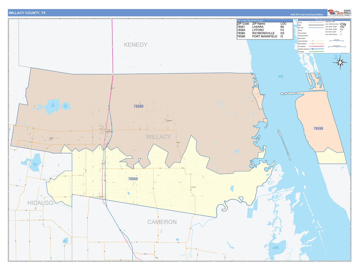 Willacy County, TX Colorcast Style Wall Map