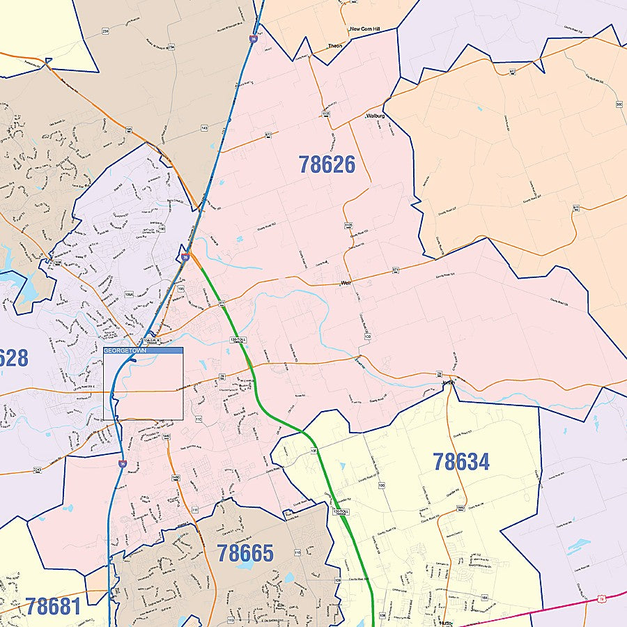 Williamson County, TX Colorcast Style Wall Map