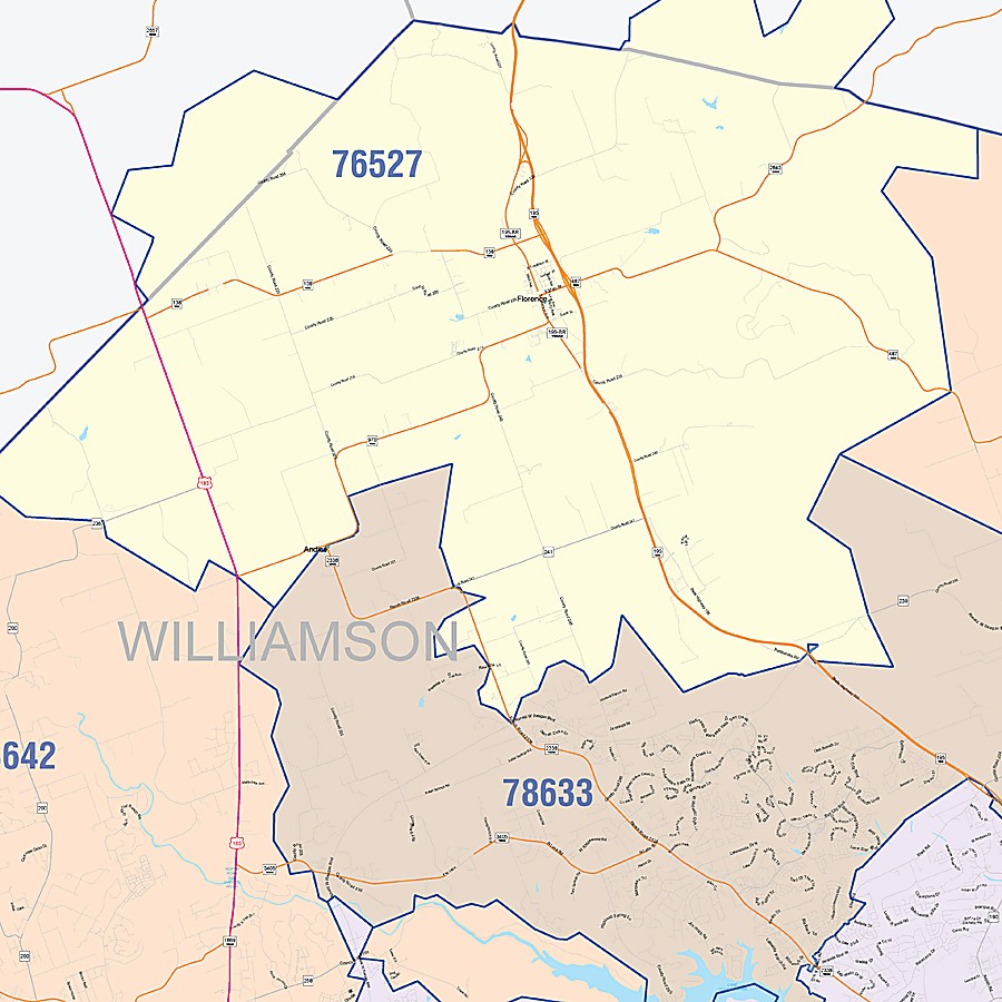 Williamson County, TX Colorcast Style Wall Map