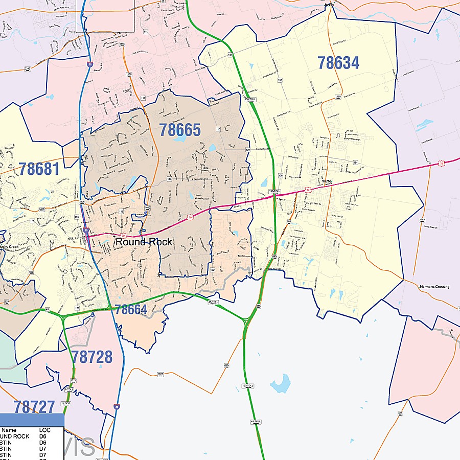 Williamson County, TX Colorcast Style Wall Map