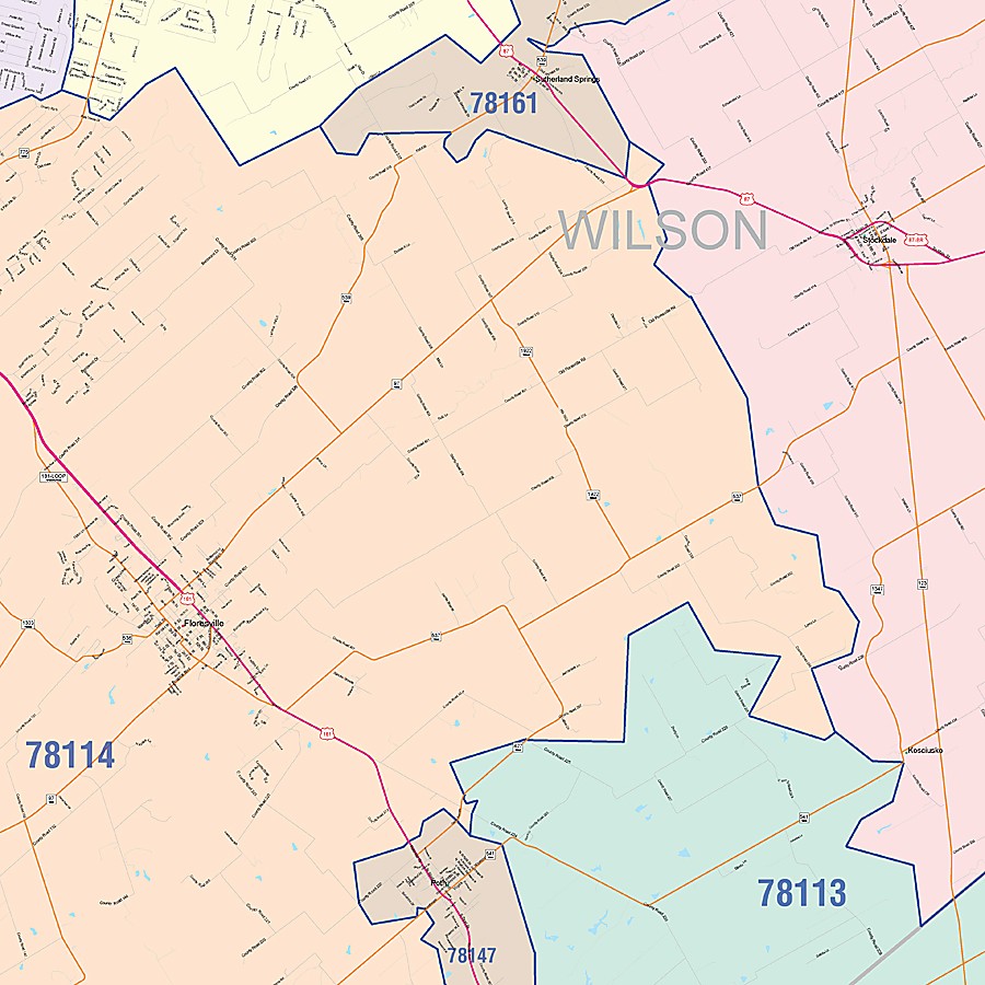 Wilson County, TX Colorcast Style Wall Map