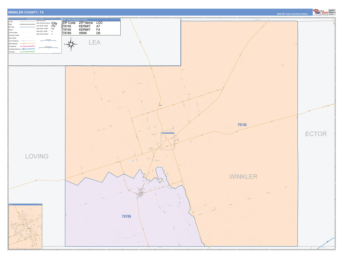 Winkler County, TX Colorcast Style Wall Map