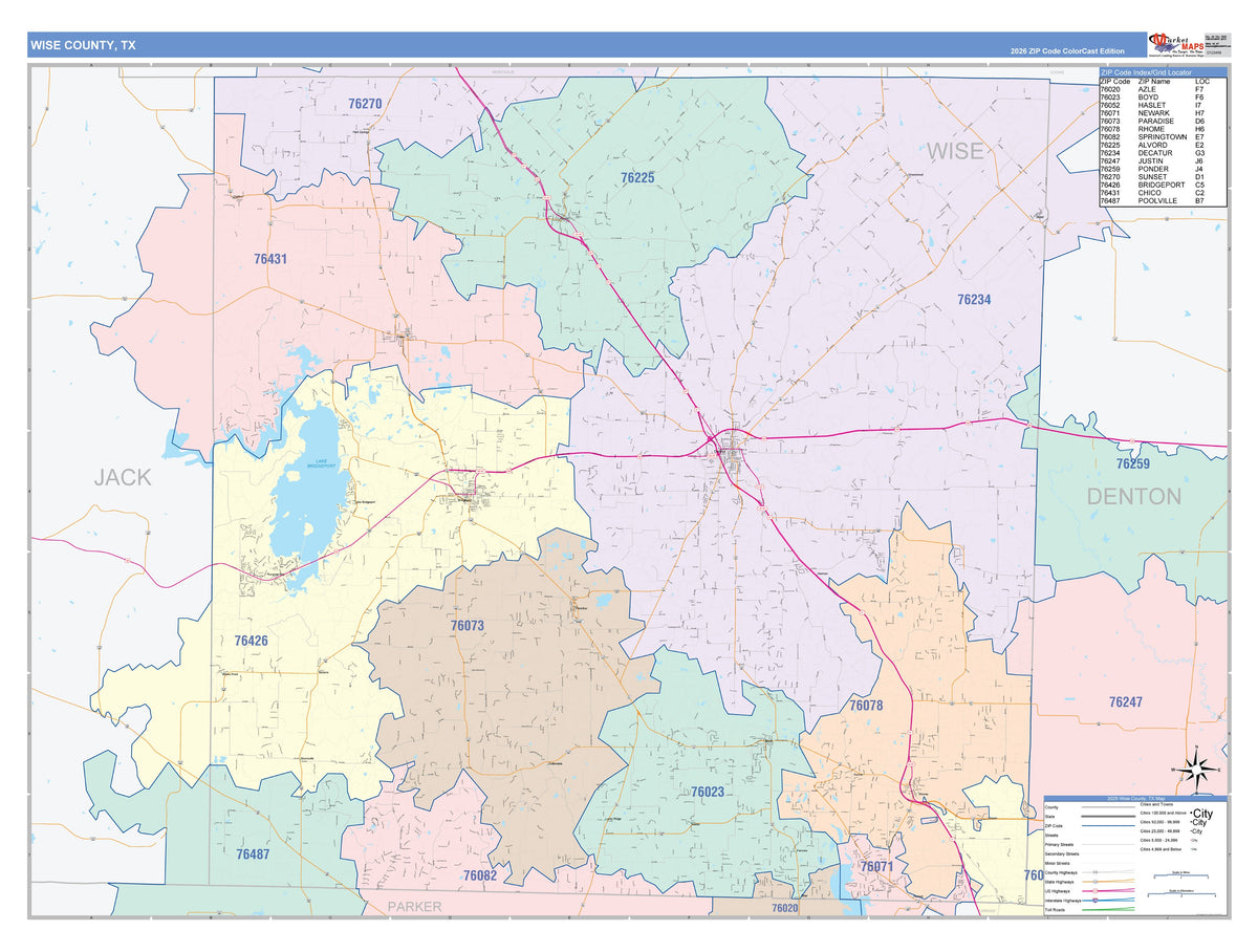 Wise County, TX Colorcast Style Wall Map