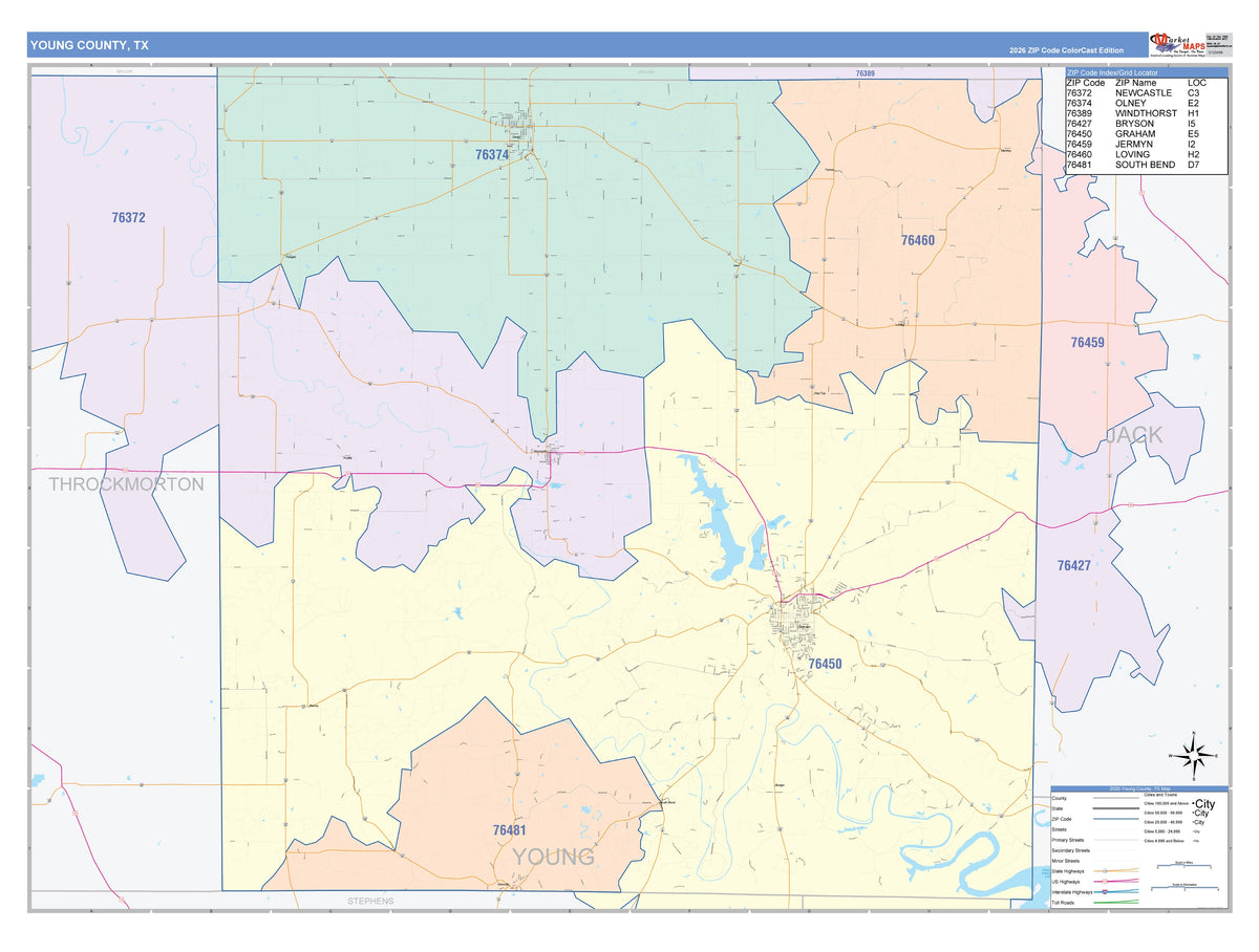 Young County, TX Colorcast Style Wall Map