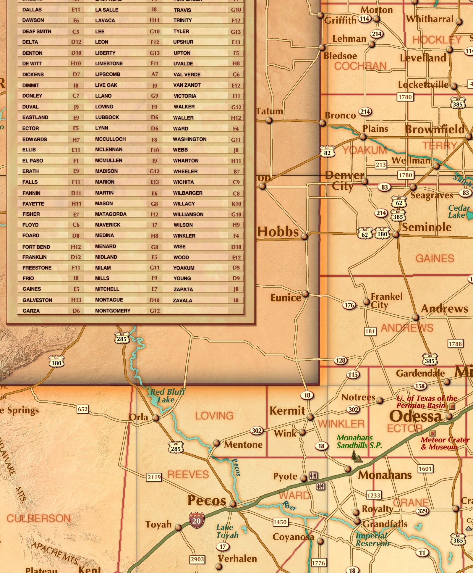 Antique Style Texas Wall Map, Gulf of America Edition