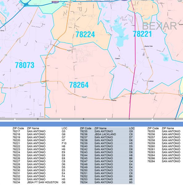 78245 Map Colorcast Zip Code Style Wall Map of San Antonio by Market Maps – Texas ...