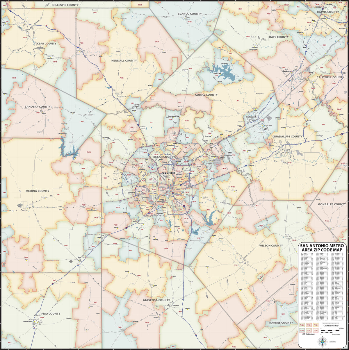 Greater San Antonio Metro Area Zip Code Map