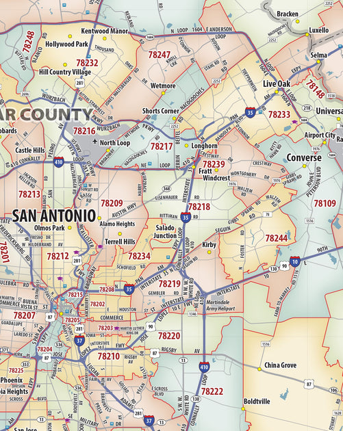 Greater San Antonio Metro Area Zip Code Map – Texas Map Store