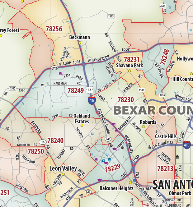 Greater San Antonio Metro Area Zip Code Map