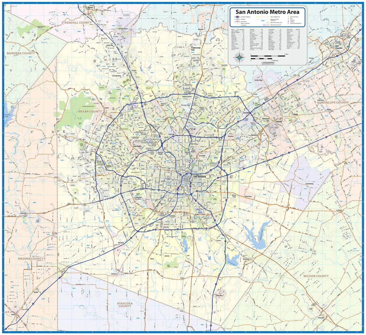 Greater San Antonio Metro Area Wall Map