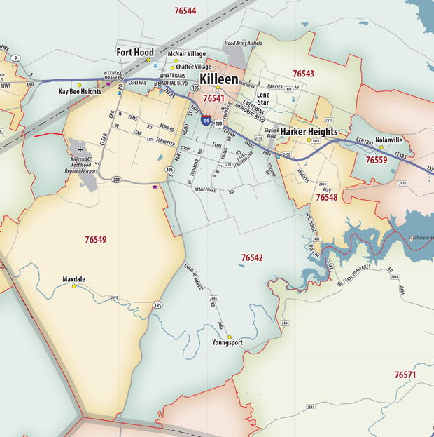 Waco Temple Killeen Zip Code Map – Texas Map Store