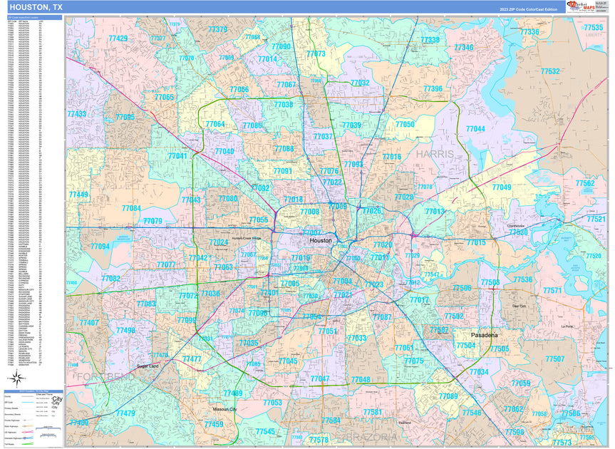Houston Texas Wall Maps – Texas Map Store