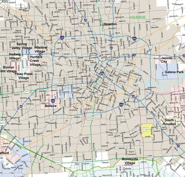 Houston Metro Area Major Arterial Wall Map by True North Publishing