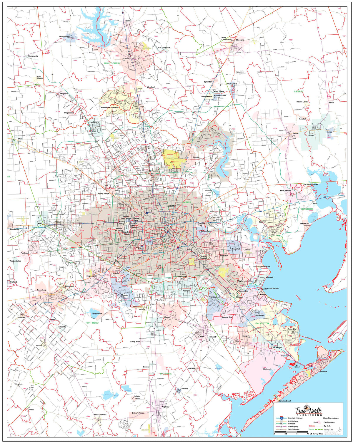 Houston Metro Area Major Arterial Wall Map by True North Publishing