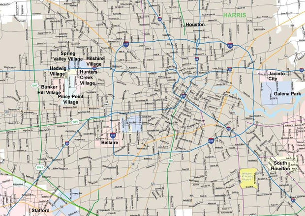 Houston - Harris County Major Arterial Wall Map by True North Publishing