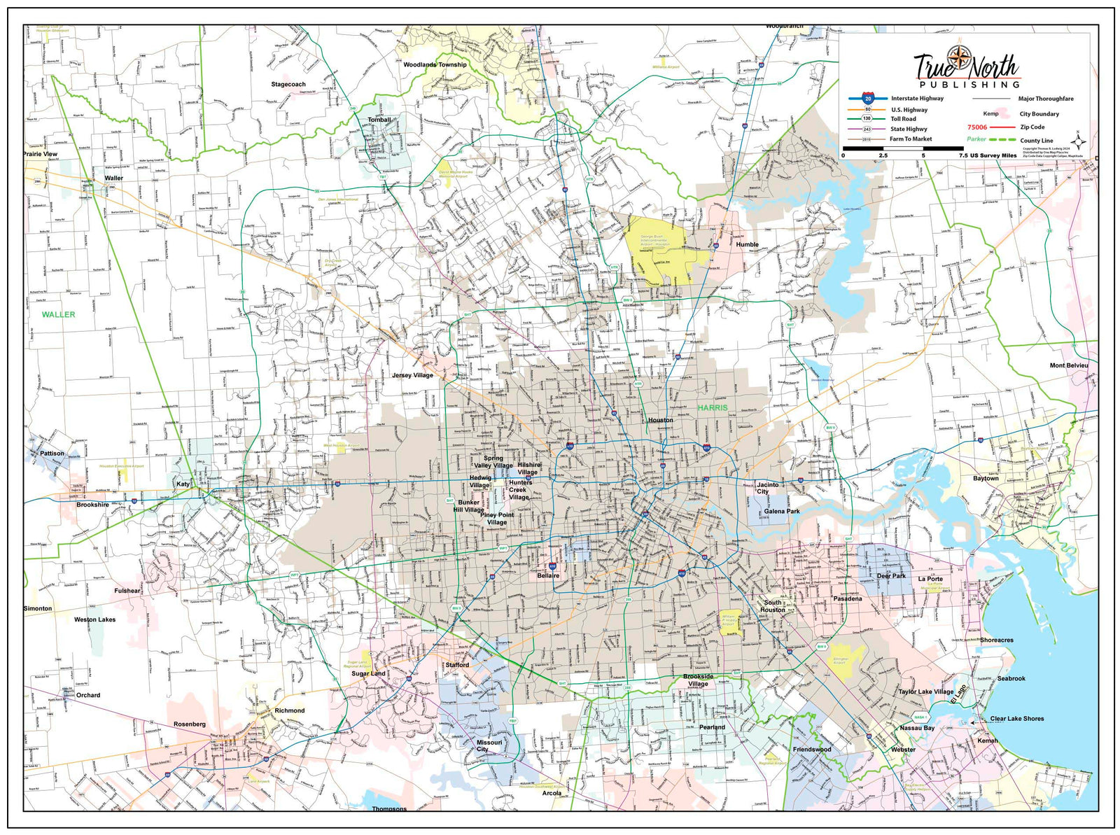 Houston - Harris County Major Arterial Wall Map by True North Publishing