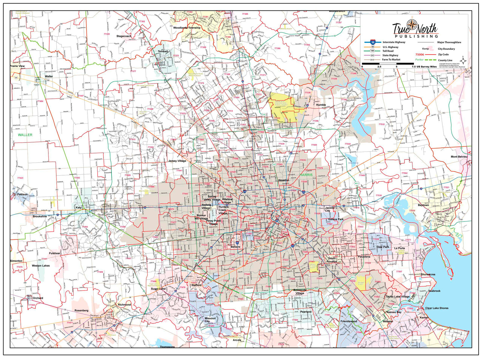 Houston - Harris County Major Arterial Wall Map by True North Publishing