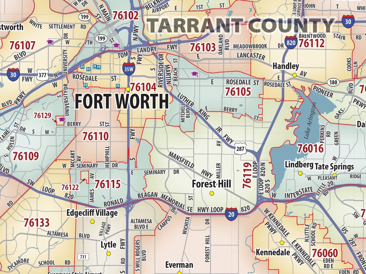 DFW Greater Metro Area Zip Code Wall Map