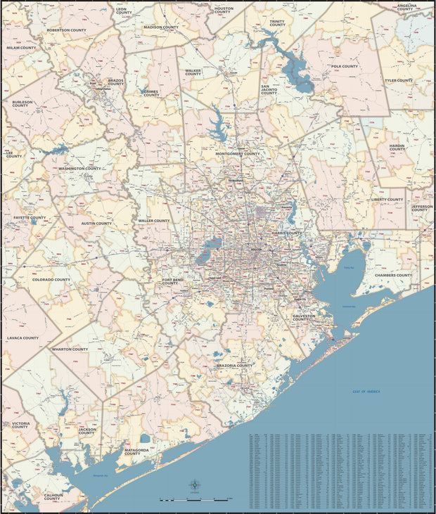 Greater Houston Extended Metro Area ZIP Code Map