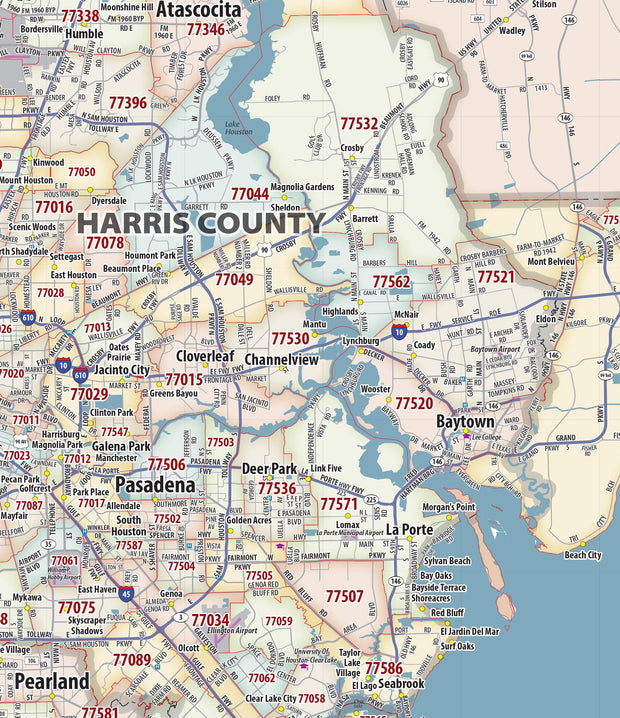 Greater Houston Extended Metro Area ZIP Code Map