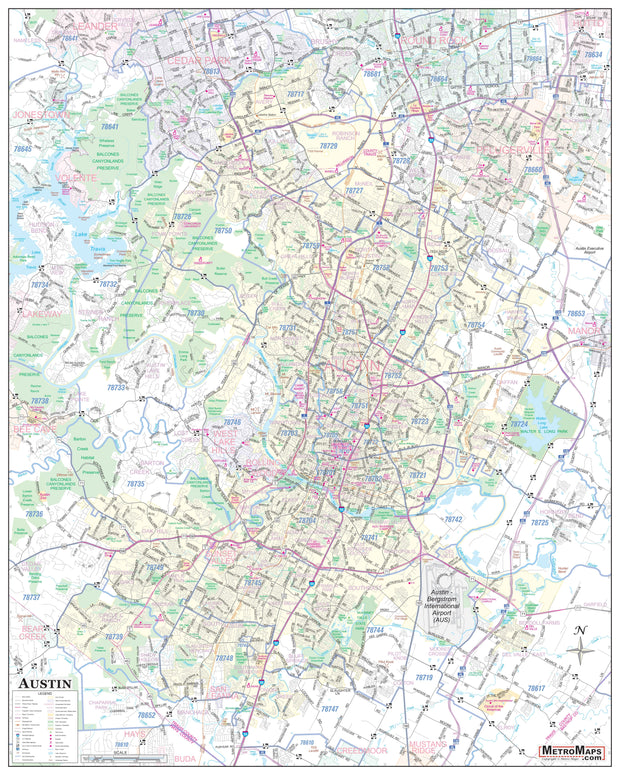 Austin Metro Area Major Arterial Wall Map