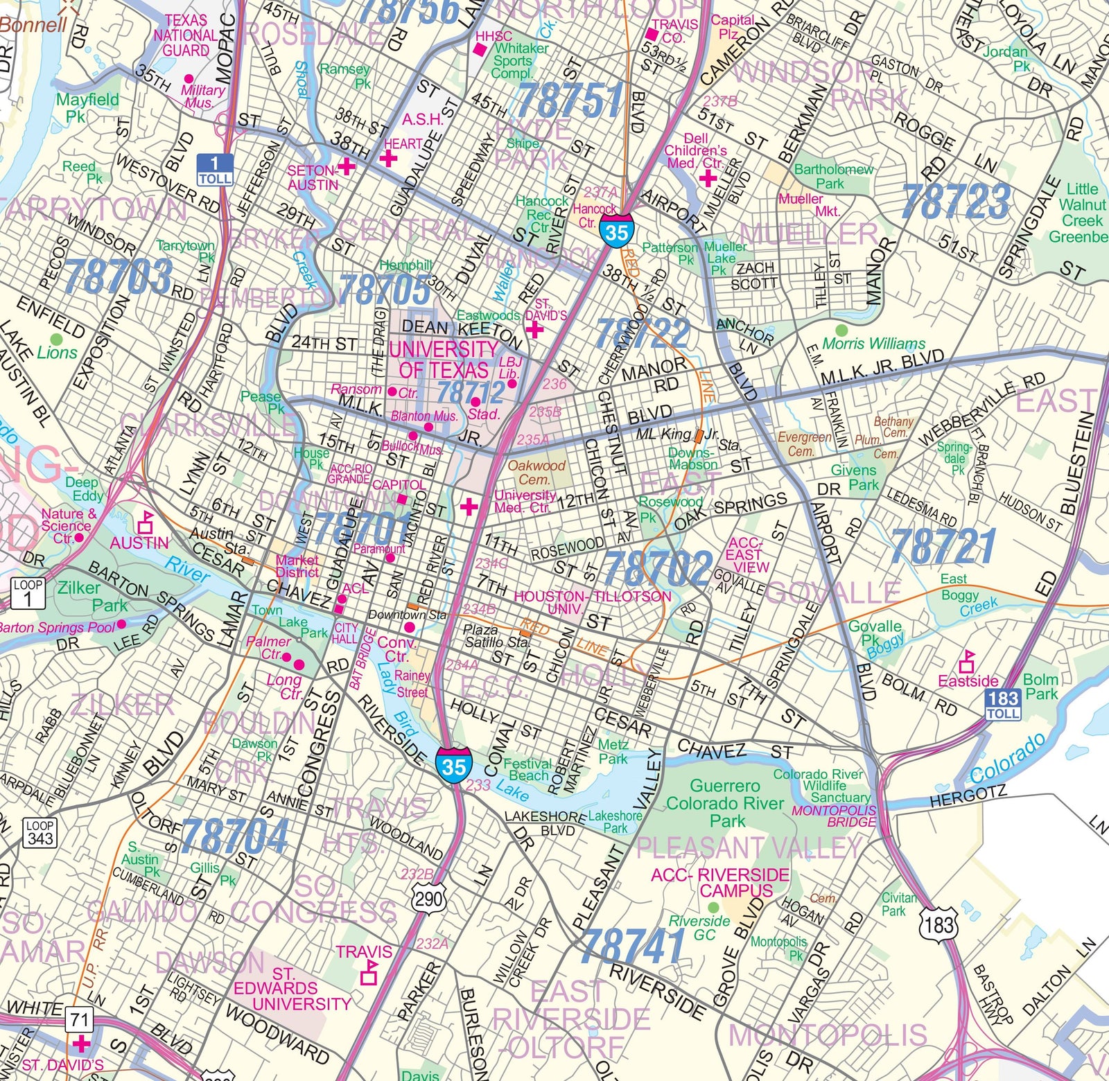 Austin Metro Area Major Arterial Wall Map