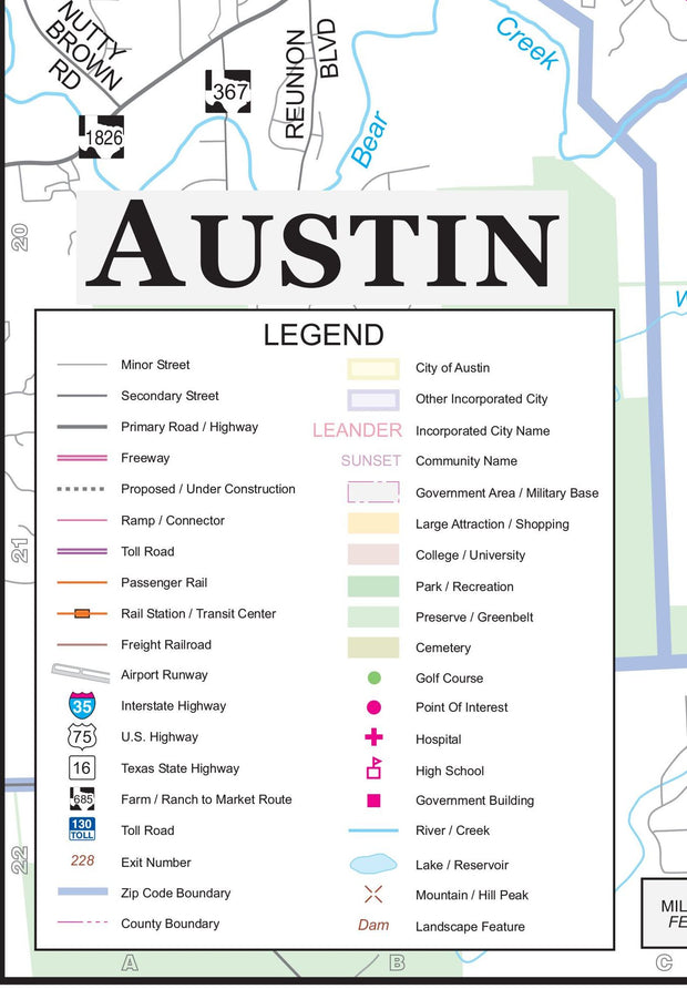 Austin Metro Area Major Arterial Wall Map