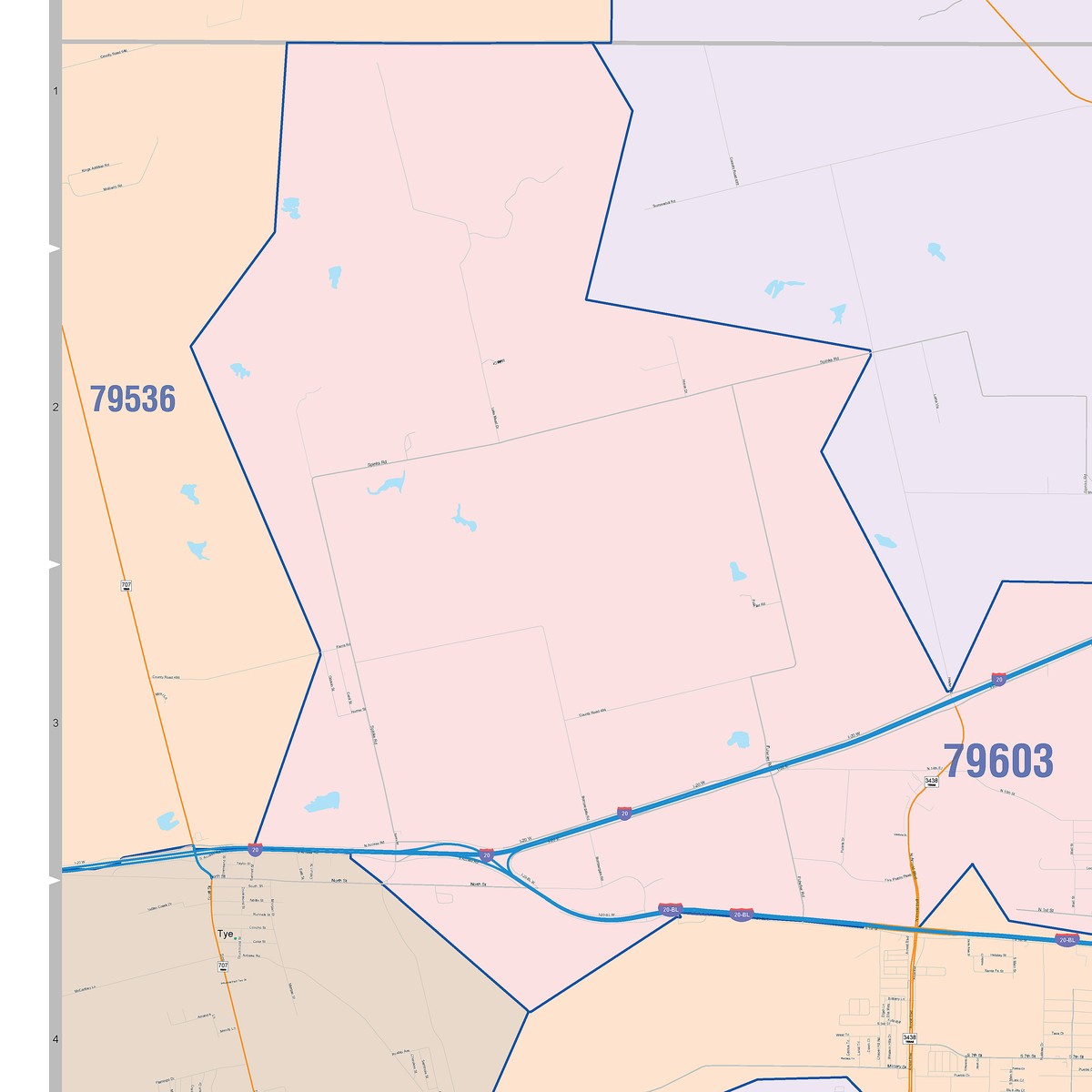 Colorcast Zip Code Style Wall Map of Abilene by Market Maps