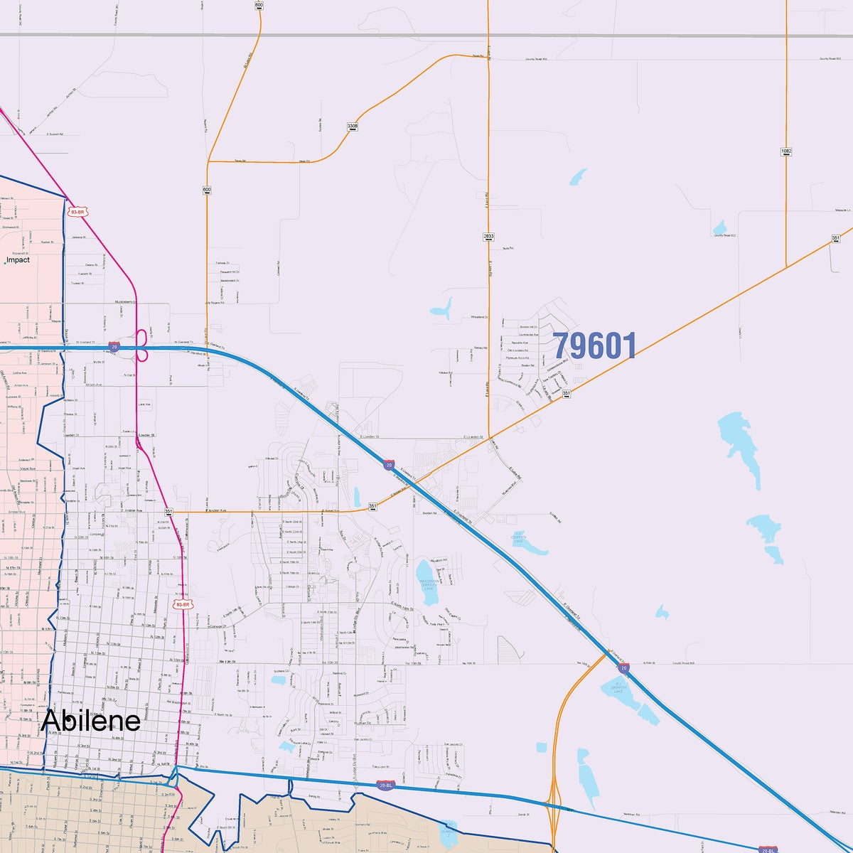 Colorcast Zip Code Style Wall Map of Abilene by Market Maps
