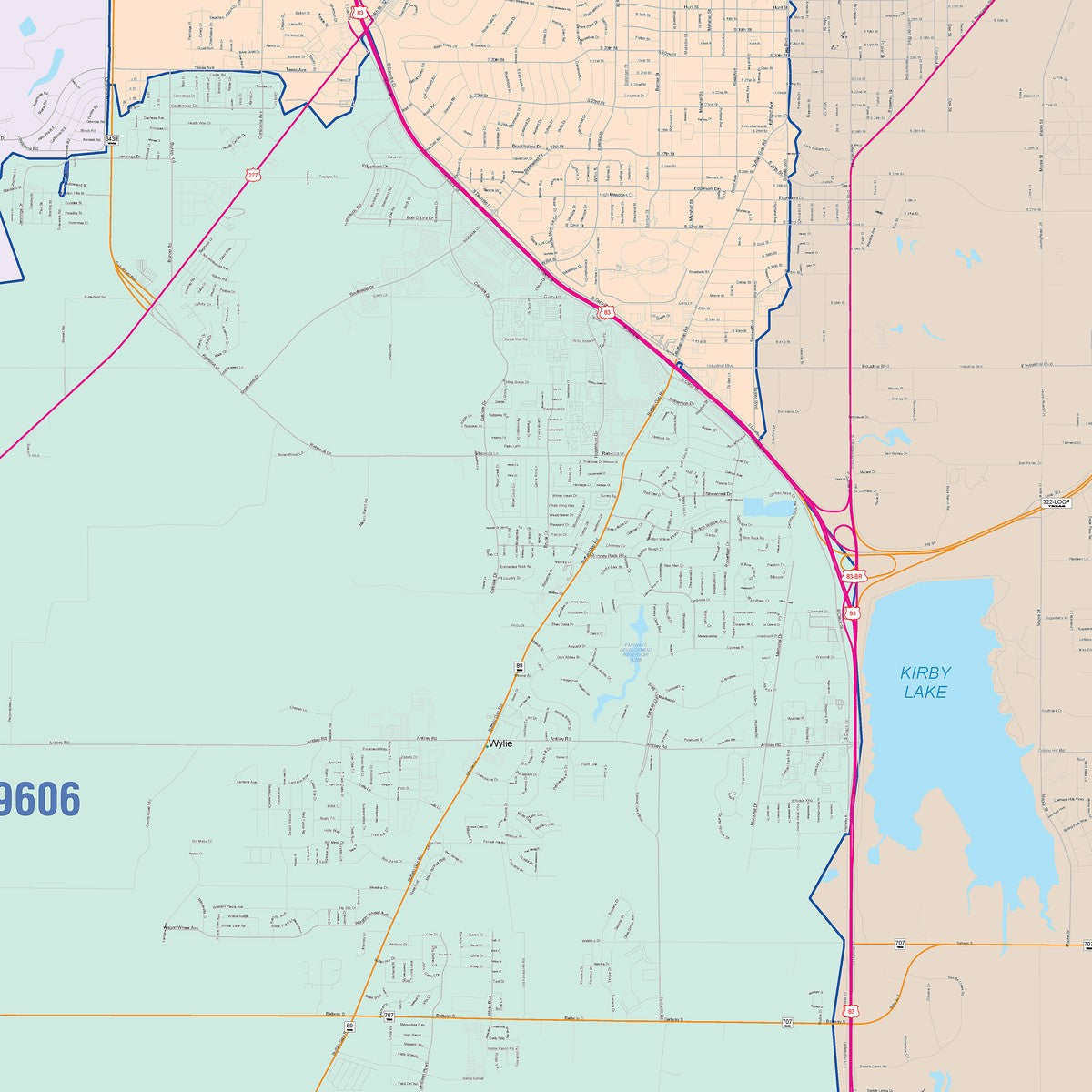 Colorcast Zip Code Style Wall Map of Abilene by Market Maps
