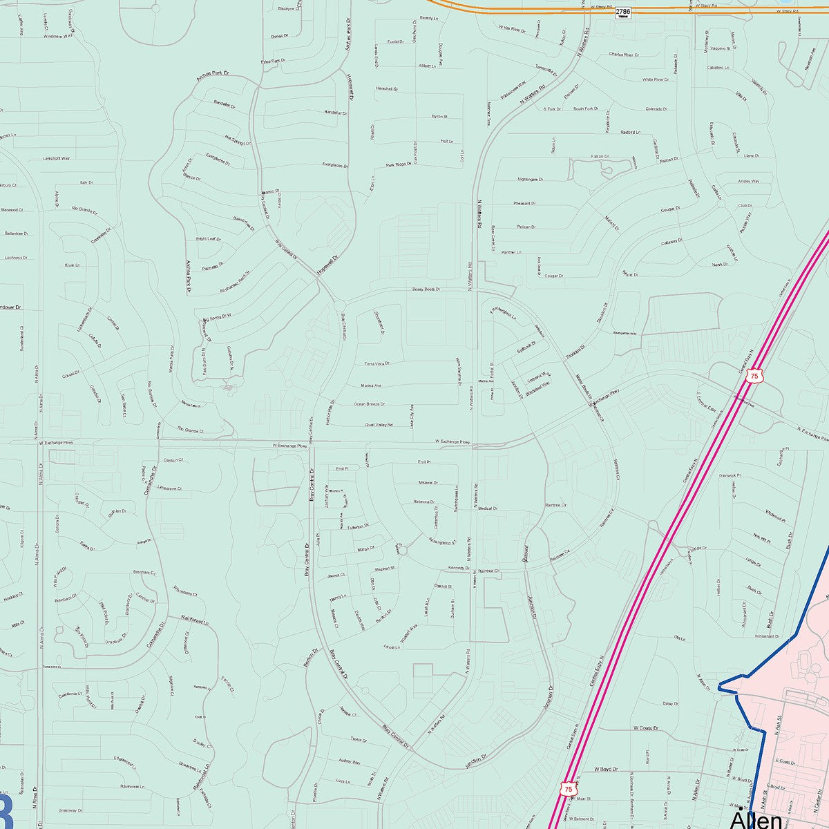 Colorcast Zip Code Style Wall Map of Allen, TX by Market Maps