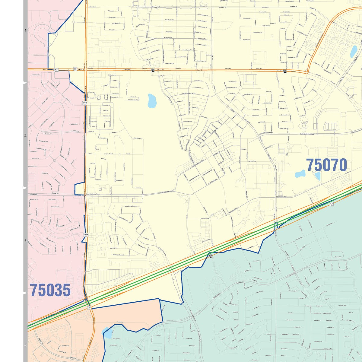 Colorcast Zip Code Style Wall Map of Allen, TX by Market Maps