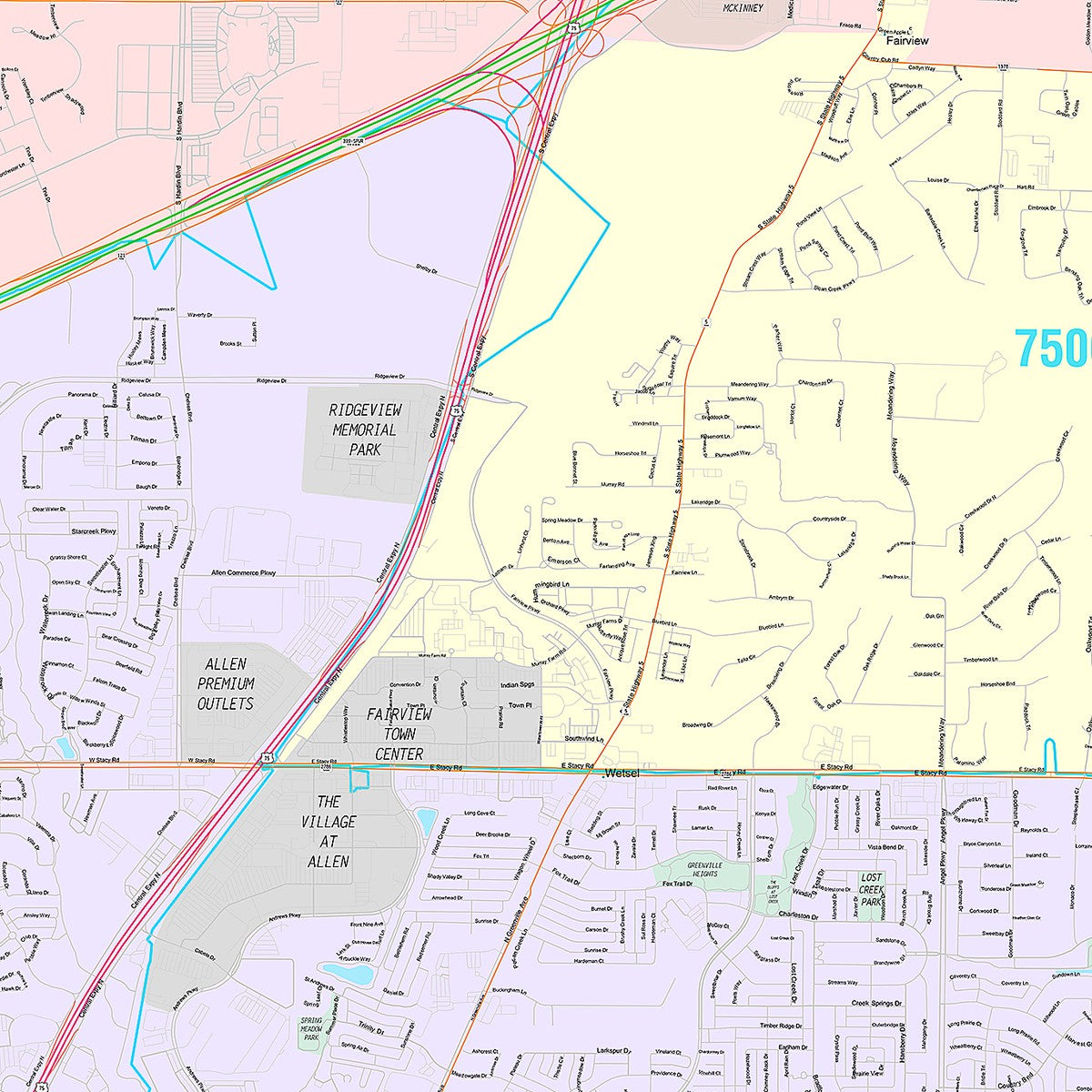 Premium Style Wall Map of Allen, TX