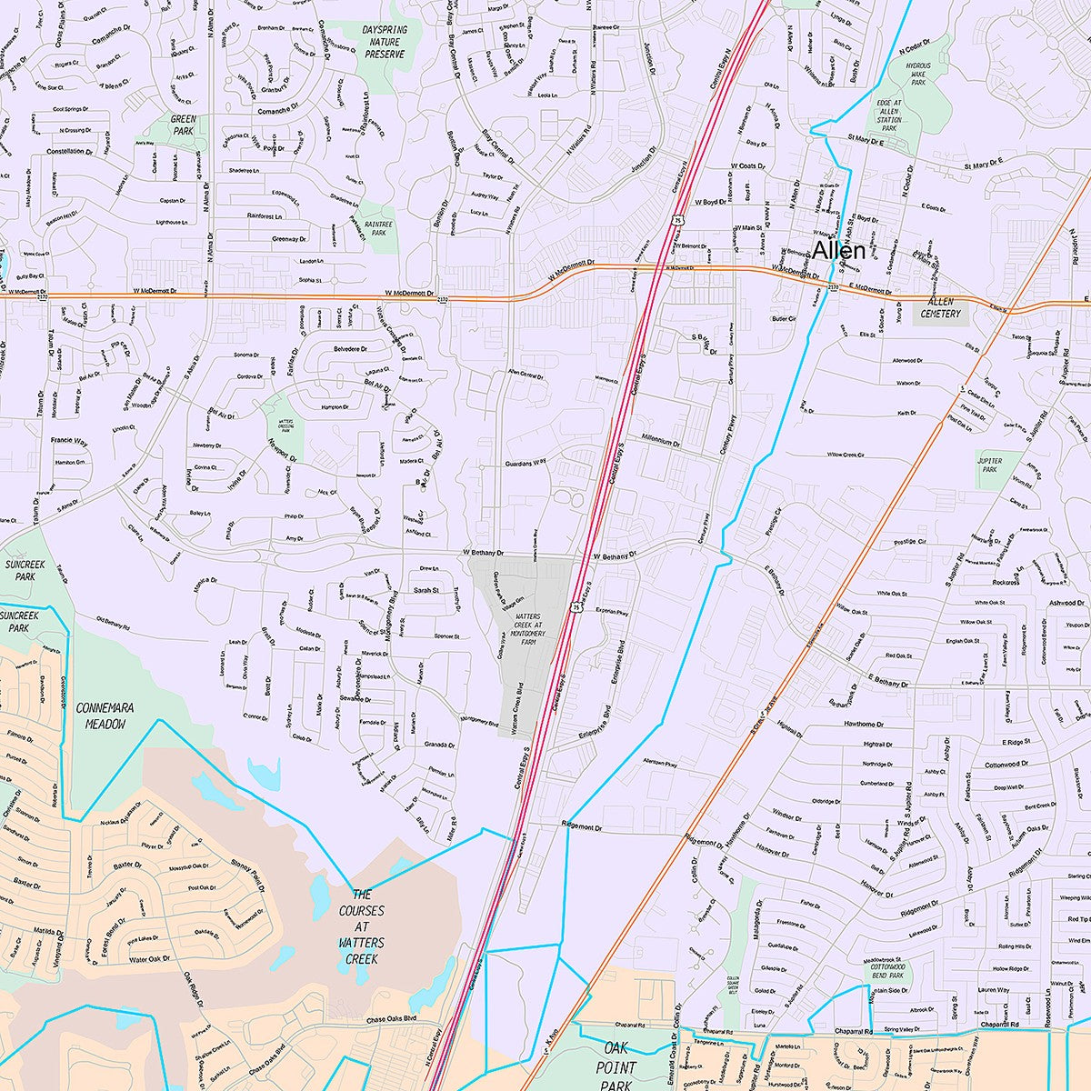 Premium Style Wall Map of Allen, TX