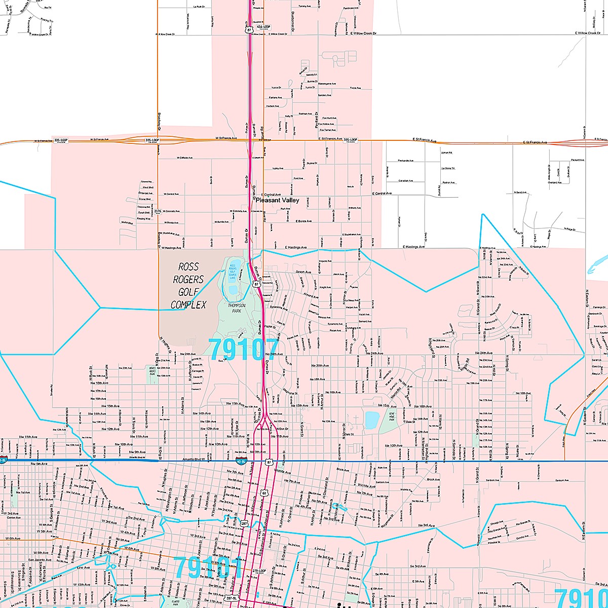 Premium Style Wall Map of Amarillo, TX