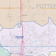 Colorcast Zip Code Style Wall Map of Amarillo, TX