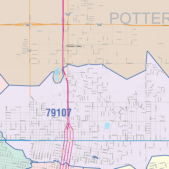 Colorcast Zip Code Style Wall Map of Amarillo, TX – Texas Map Store