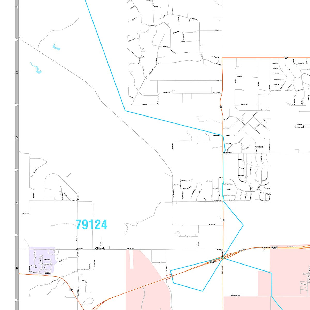 Premium Style Wall Map of Amarillo, TX