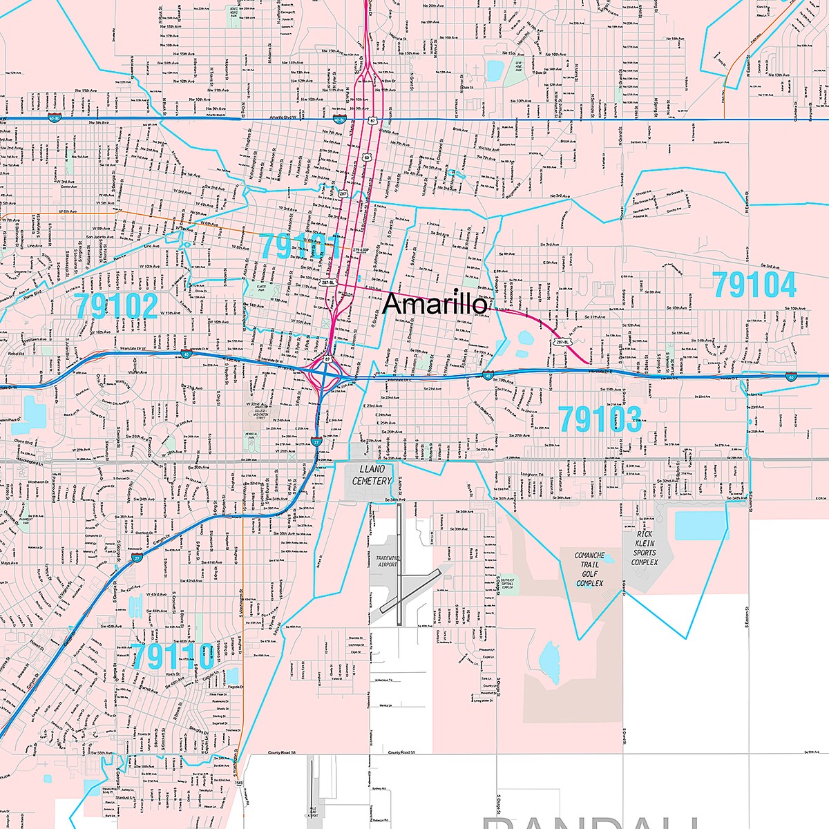 Premium Style Wall Map of Amarillo, TX