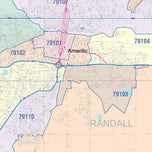 Colorcast Zip Code Style Wall Map of Amarillo, TX