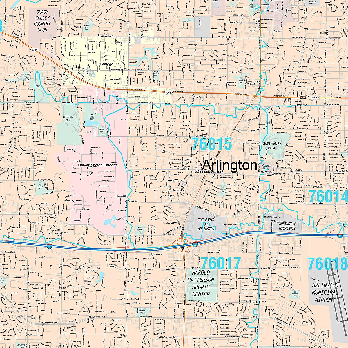 Premium Style Wall Map of Arlington, TX