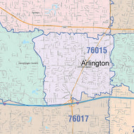 Colorcast Zip Code Style Wall Map of Arlington, TX